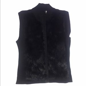 Rabbit Fur and Knit Black Mockneck Vest Sz XL